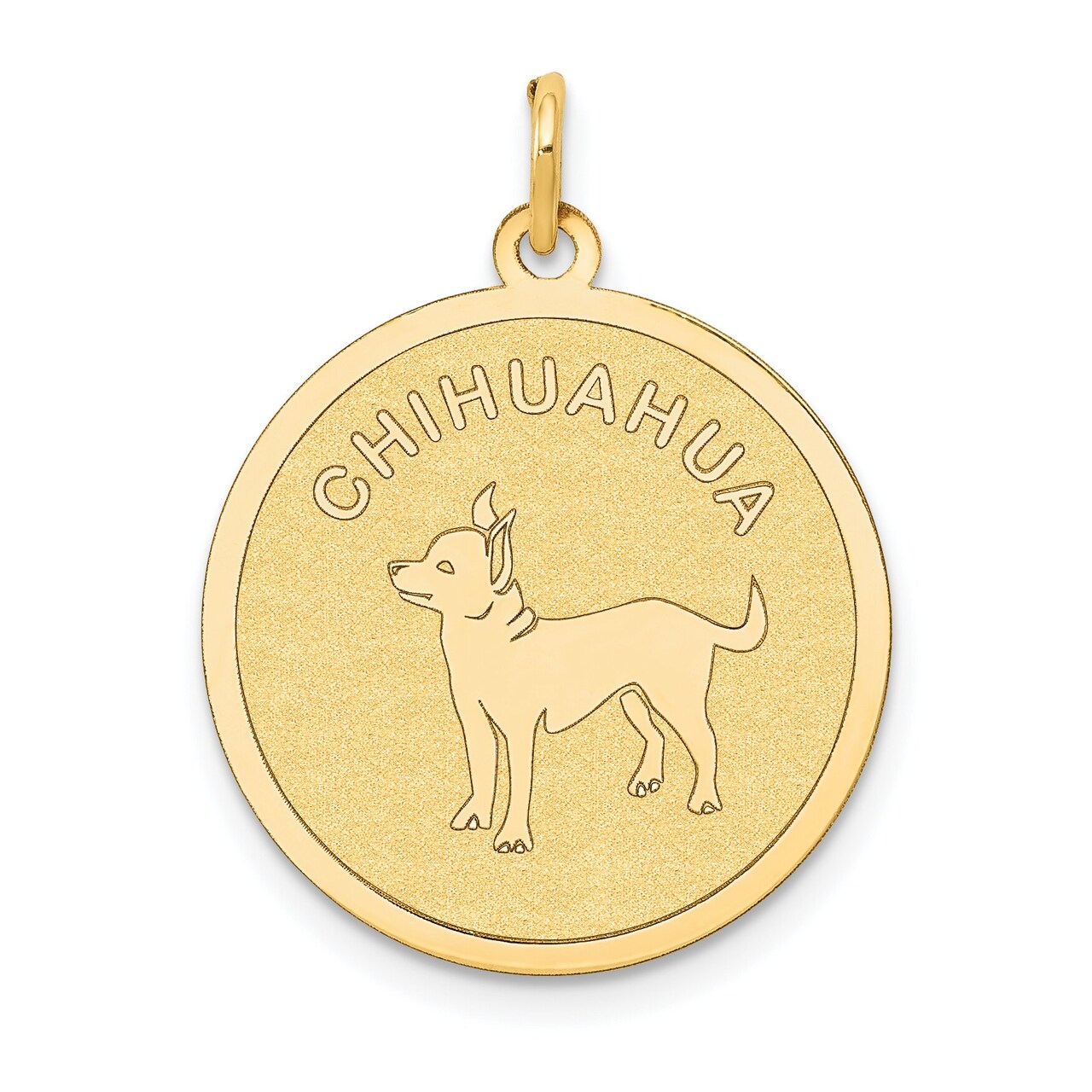 14K Yellow Gold Chihuahua Disc Charm Pendant Jewelry 26mm x 20mm